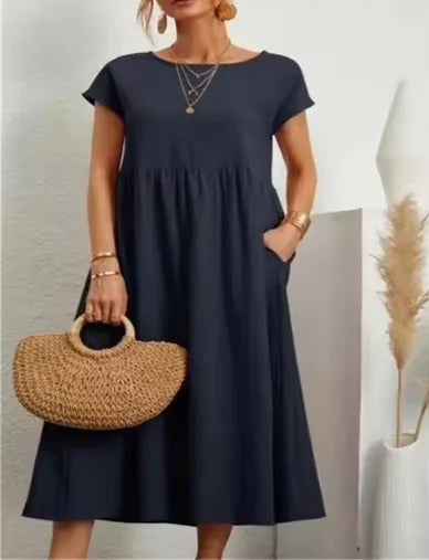 Robe sans manches en coton et lin respirant avec poches