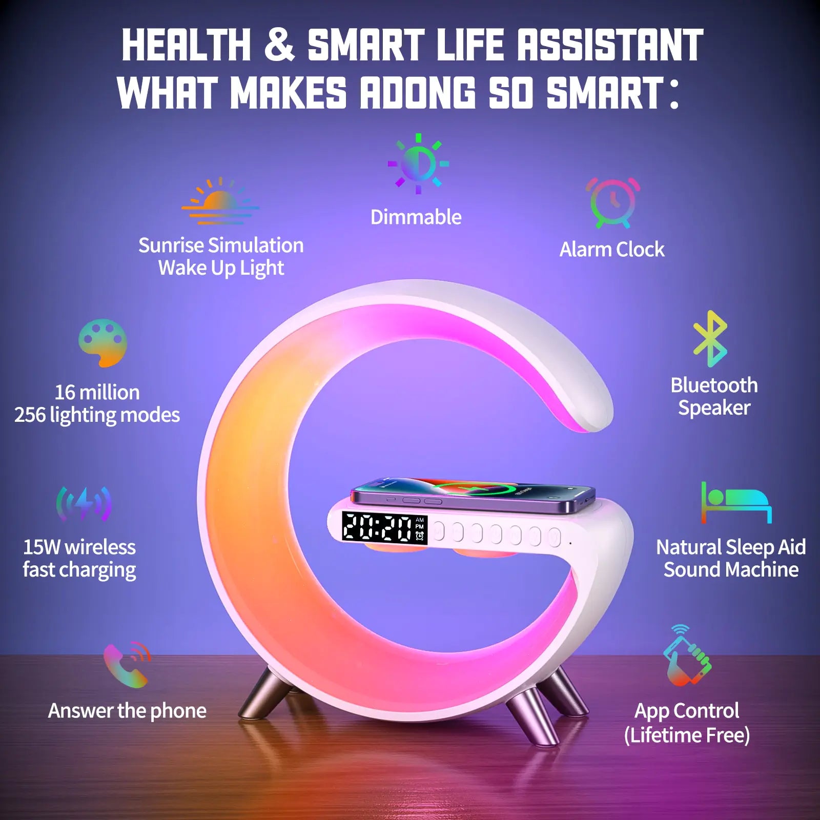 Multifunctional Wireless Charger & Alarm Clock with Bluetooth Speaker