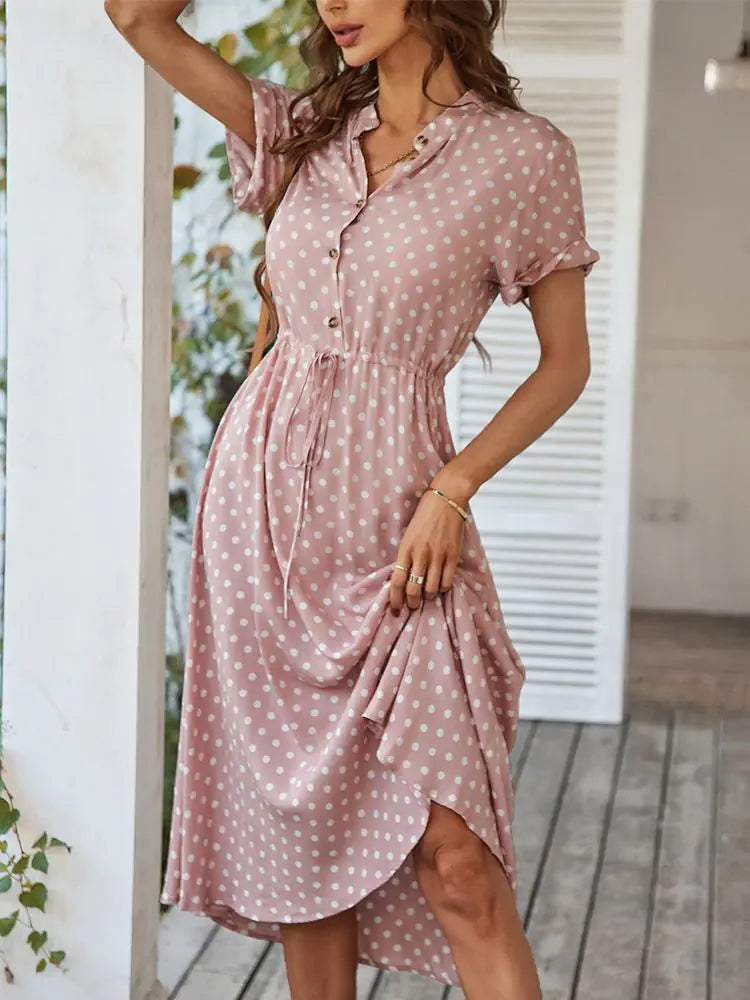 Robe chemise élégante à pois pour femme - Chic et polyvalente
