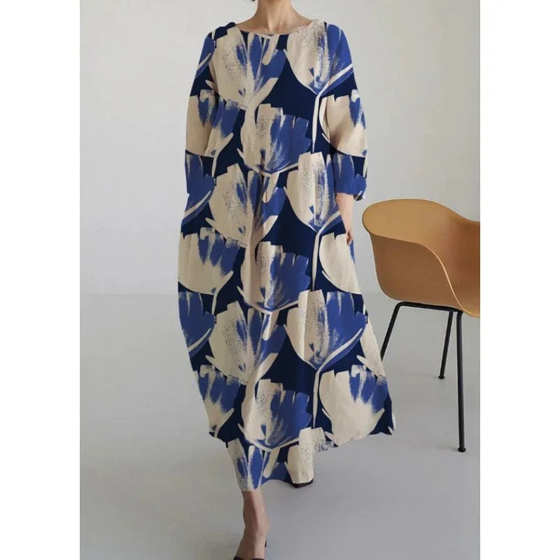 Robe longue rétro géométrique - Décontractée et élégante