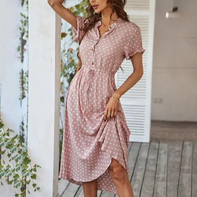 Robe chemise élégante à pois pour femme - Chic et polyvalente