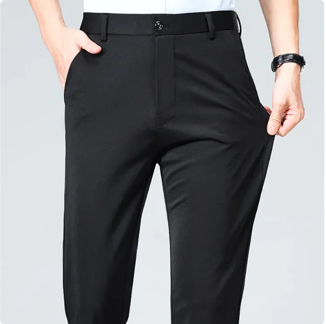 Men's Ice Silk High-Waisted Straight-Leg Trousers