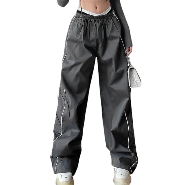 Low-Rise Baggy Cargo Pants with Elastic Drawstring