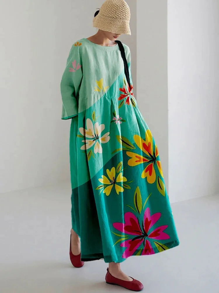 Robe longue rétro géométrique - Décontractée et élégante