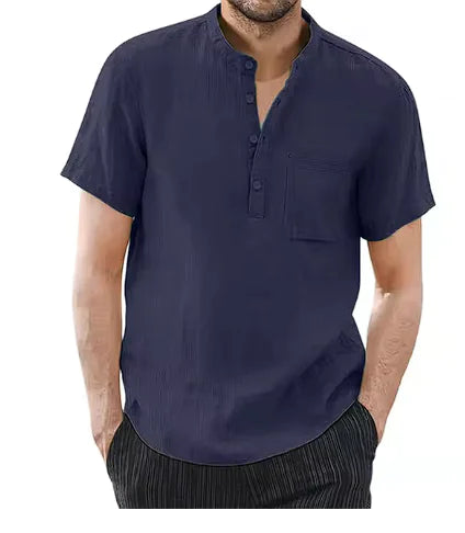 T-shirt décontracté en coton et lin pour homme - Haut d'été respirant