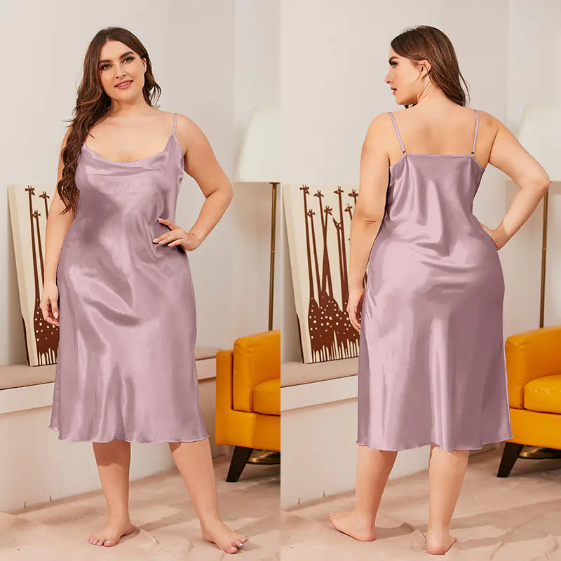 Luxurious Plus Size Satin Cowl Neck Cami Nightdress