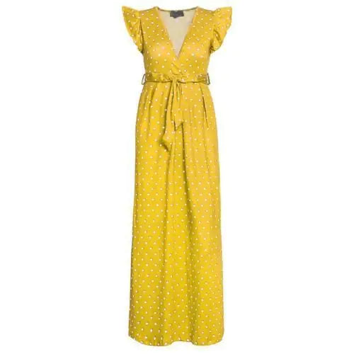 Robe chic à pois avec décolleté en V et manches en forme de pétales 