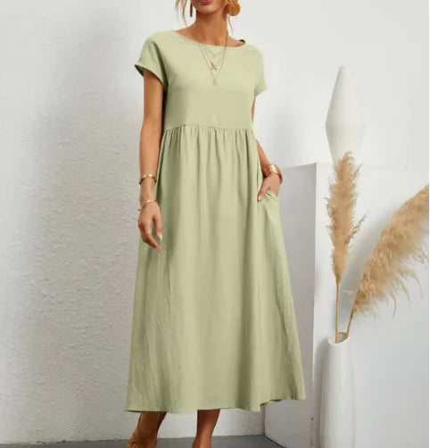 Robe sans manches en coton et lin respirant avec poches