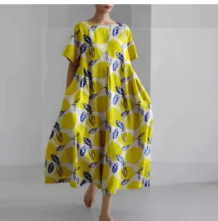 Robe longue rétro géométrique - Décontractée et élégante