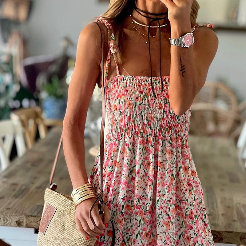 Chic Pink Printed Sleeveless Dress