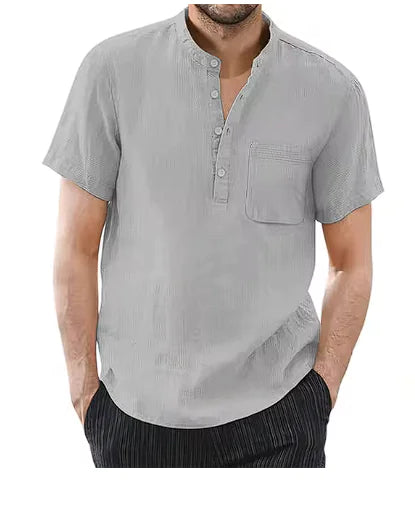 T-shirt décontracté en coton et lin pour homme - Haut d'été respirant