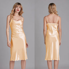 Robe mi-longue élégante en satin à col bénitier - Sans manches