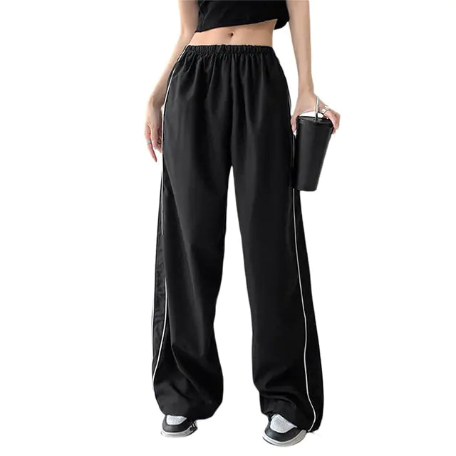 Low-Rise Baggy Cargo Pants with Elastic Drawstring