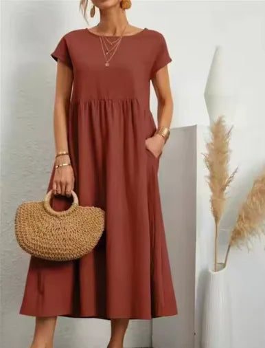 Robe sans manches en coton et lin respirant avec poches