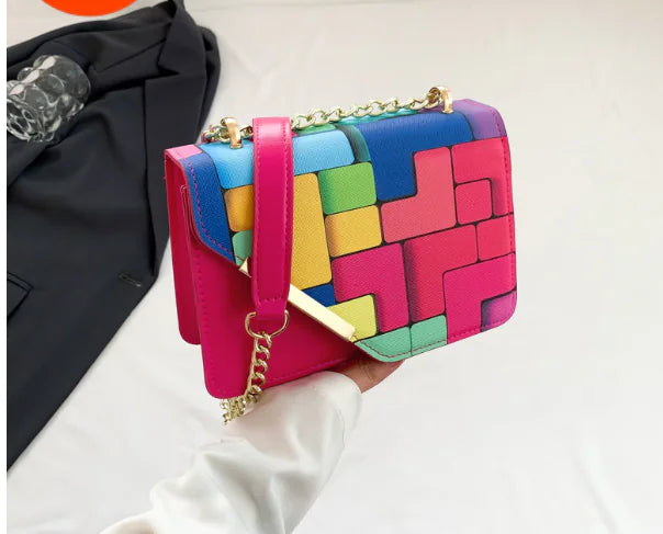 Colorful Paneled Fashion Shoulder Bag