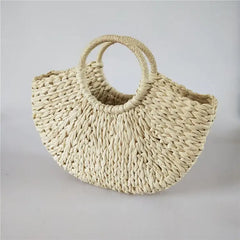 Rattan Woven Half-Round Tote Bag