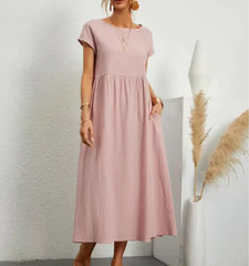 Robe sans manches en coton et lin respirant avec poches