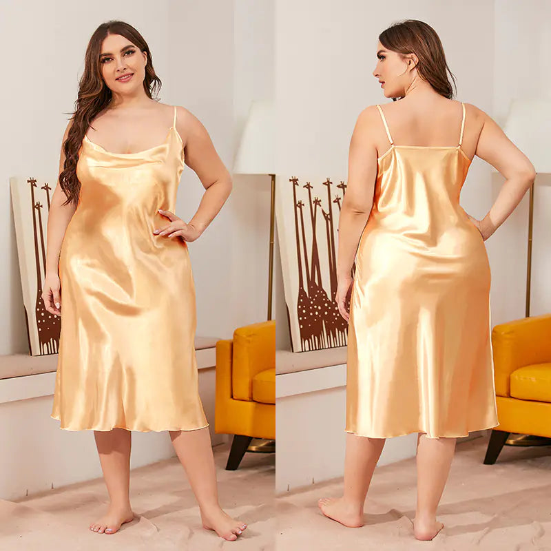 Luxurious Plus Size Satin Cowl Neck Cami Nightdress