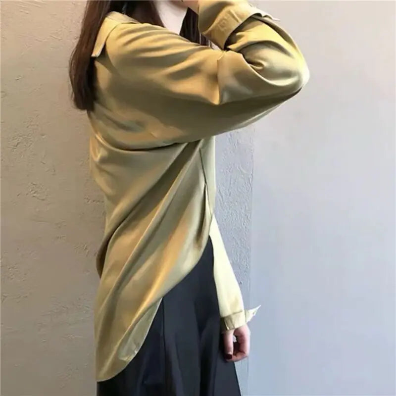 Casual V-Neck Satin Silk Blouse