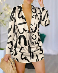 Robe chemisier chic pour femme à l'automne - Imprimé A-line tendance 