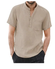 T-shirt décontracté en coton et lin pour homme - Haut d'été respirant