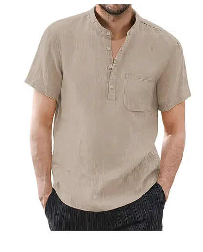 T-shirt décontracté en coton et lin pour homme - Haut d'été respirant