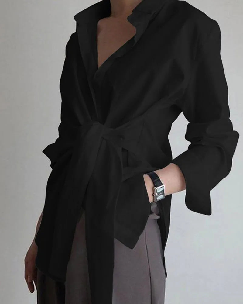 Chic Loose-Tie Long Sleeve Casual Shirt for Women