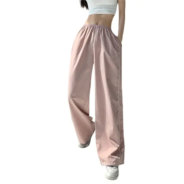 Low-Rise Baggy Cargo Pants with Elastic Drawstring