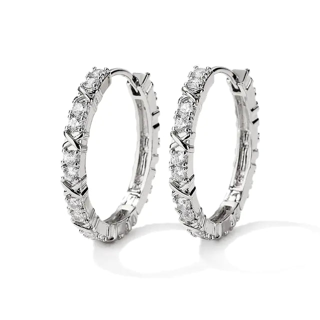 Elegant Gold-Plated Zircon Cross X Hoop Earrings