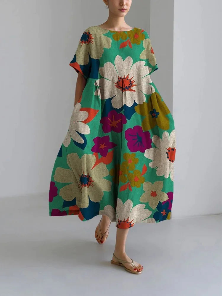 Robe longue rétro géométrique - Décontractée et élégante
