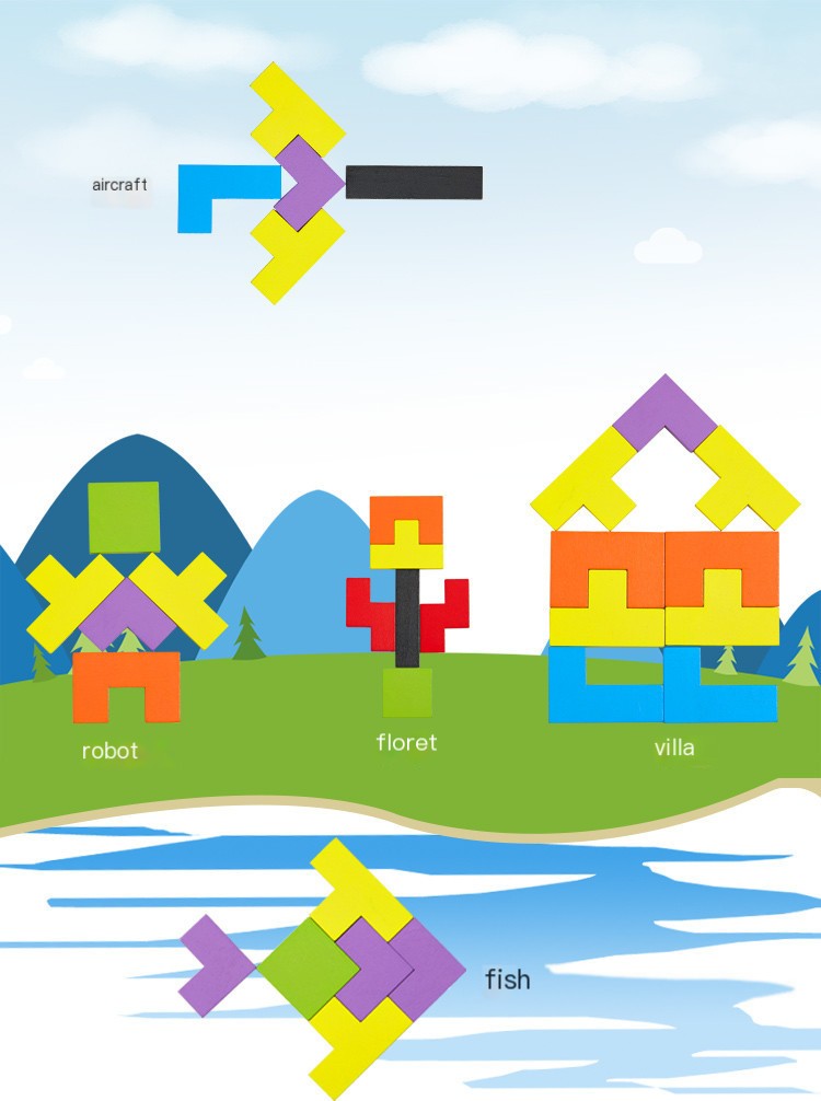 Jeu de puzzle en bois Tetris pour enfants de 3 à 9 ans. 