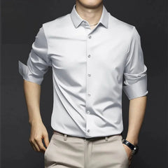 Elegant Ice Silk Business Shirt, Slim Fit, Long Sleeve