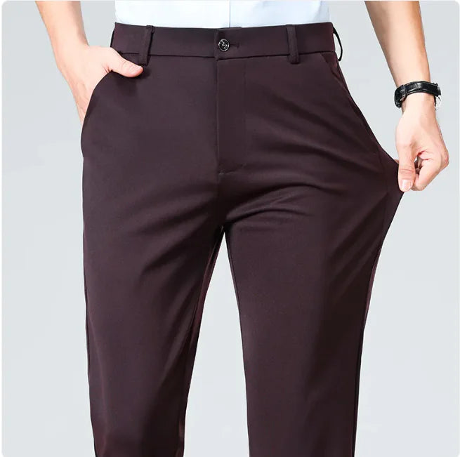 Men's Ice Silk High-Waisted Straight-Leg Trousers