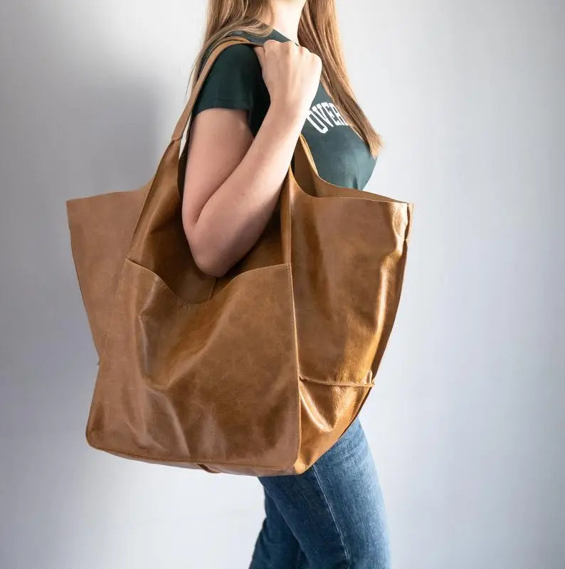 Sac fourre-tout en cuir PU élégant - Grande capacité et style multiple 