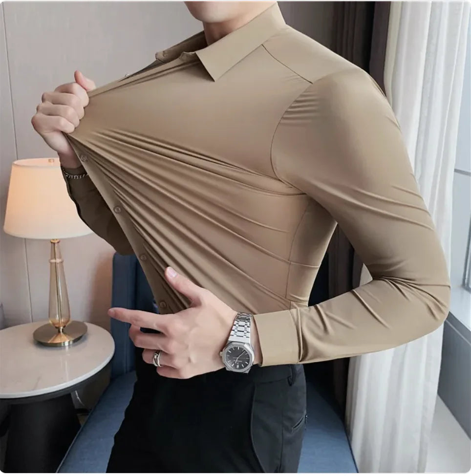 Seamless Men’s Elastic Long-Sleeve Comfort Shirt
