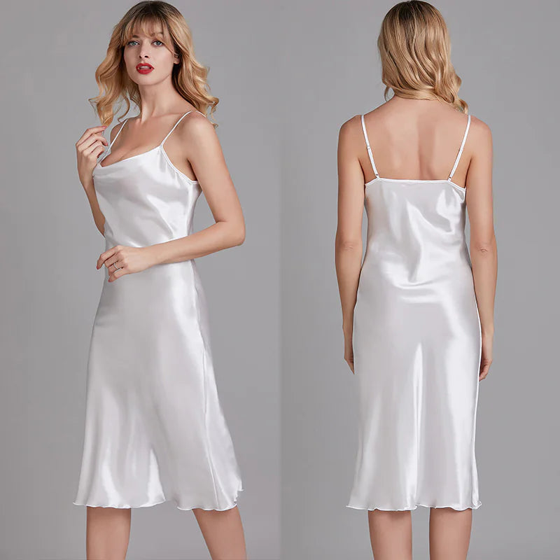 Robe mi-longue élégante en satin à col bénitier - Sans manches