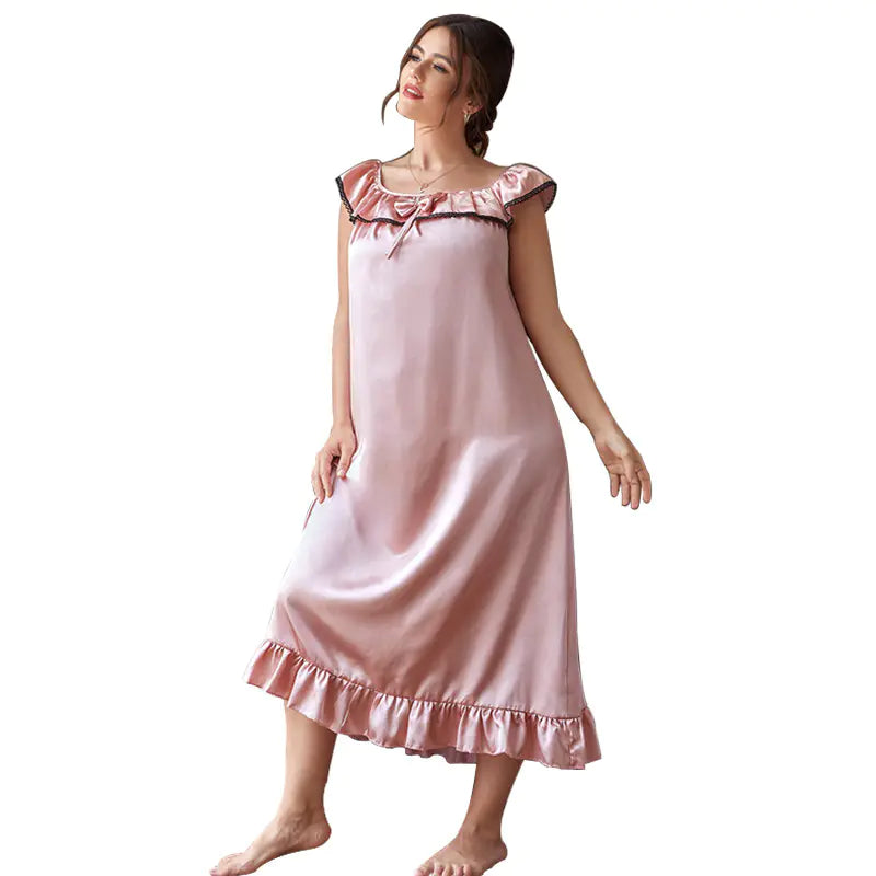 Robe de nuit à nœud avant avec volants élégante pour grande taille 