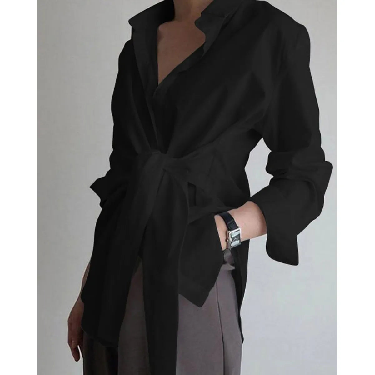 Chic Loose-Tie Long Sleeve Casual Shirt for Women