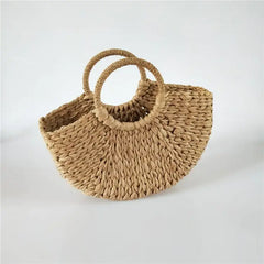 Rattan Woven Half-Round Tote Bag