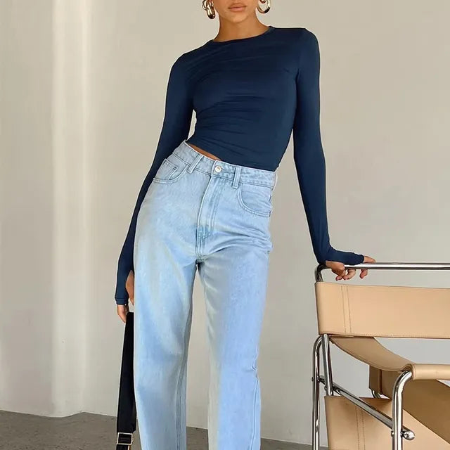 T-shirt chic à manches longues et coupe slim pour femme