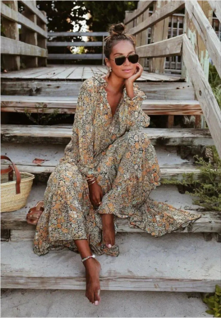 Robe longue oversize bohème printanière - Style fluide et dynamique