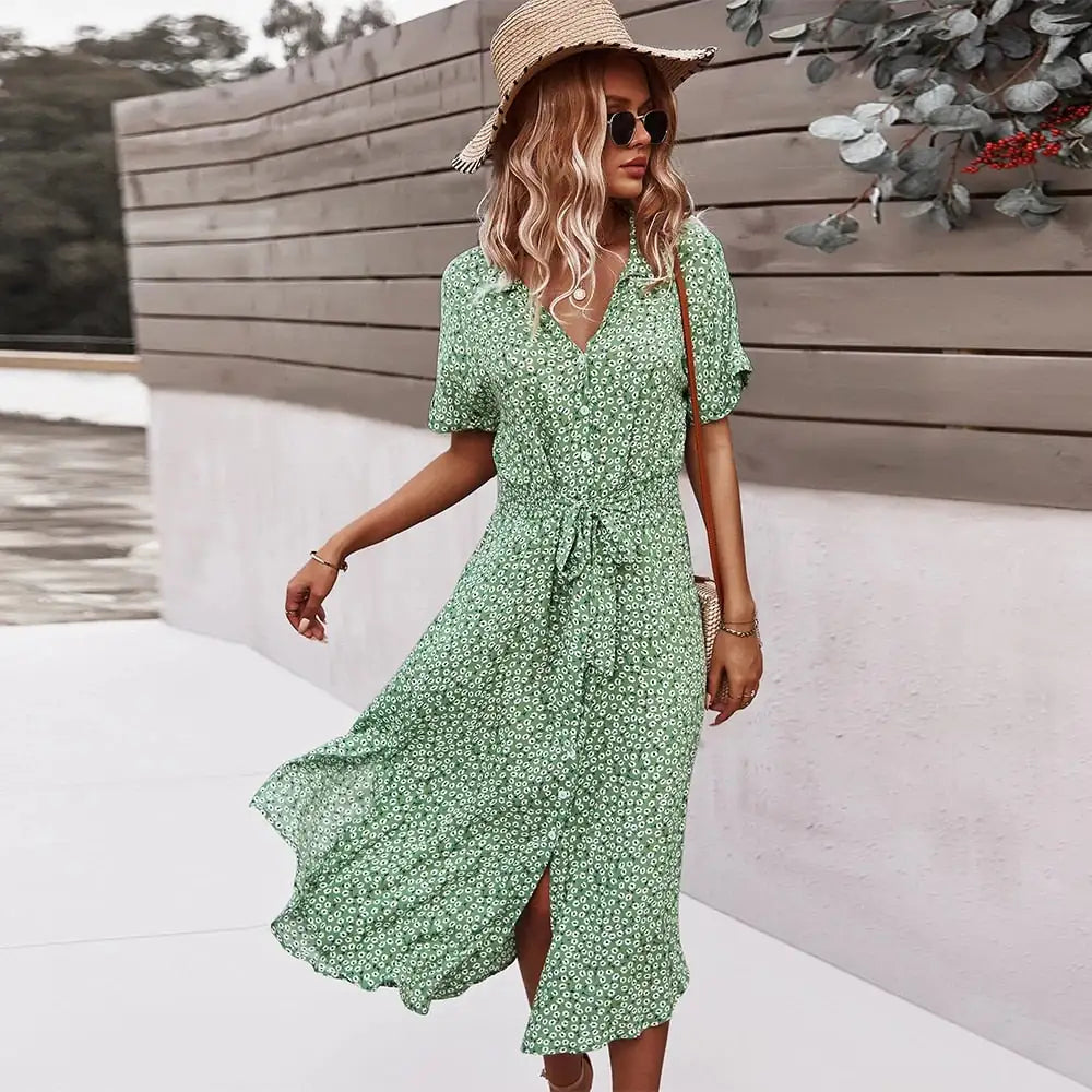 Robe mi-longue chic avec détails boutonnés - Collection Anne