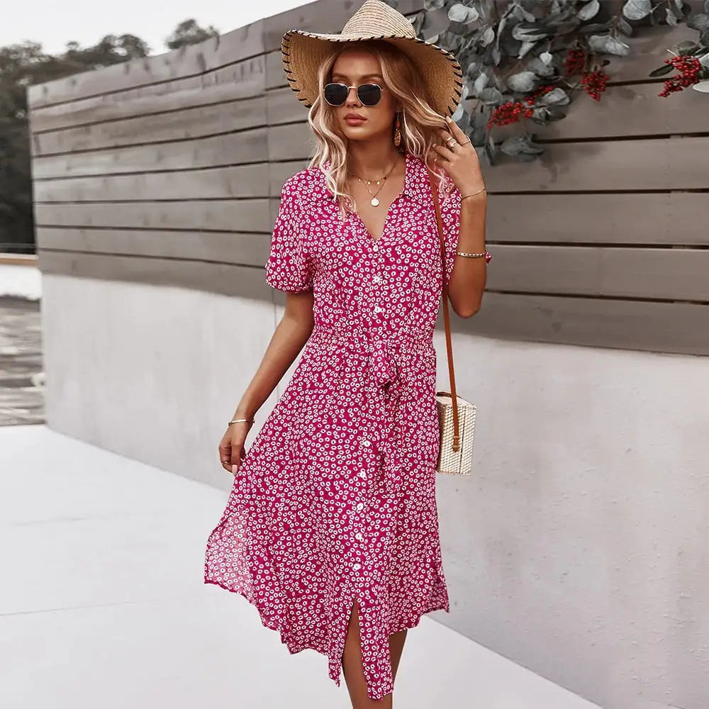 Robe mi-longue chic avec détails boutonnés - Collection Anne