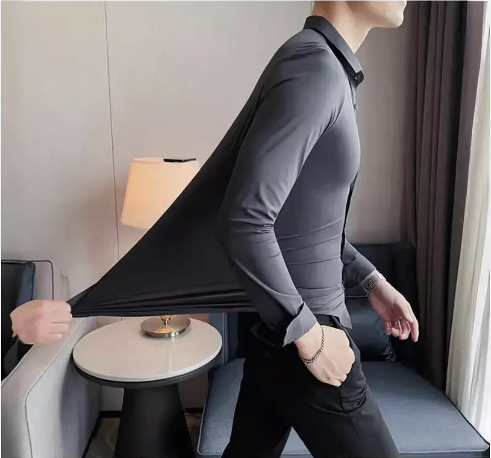 Seamless Men’s Elastic Long-Sleeve Comfort Shirt