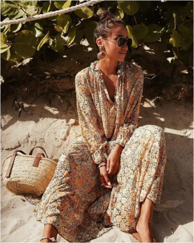 Robe longue oversize bohème printanière - Style fluide et dynamique