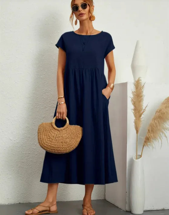 Robe sans manches en coton et lin respirant avec poches