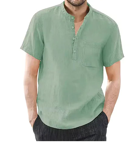 T-shirt décontracté en coton et lin pour homme - Haut d'été respirant