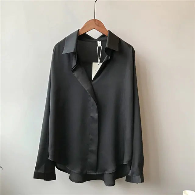 Casual V-Neck Satin Silk Blouse