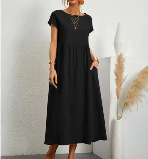 Robe sans manches en coton et lin respirant avec poches