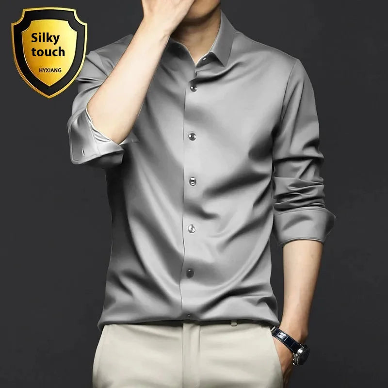 Elegant Ice Silk Business Shirt, Slim Fit, Long Sleeve
